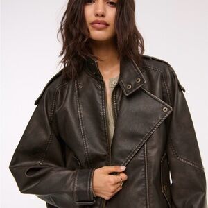 Abercrombie & Fitch Relaxed Mock Neck Vegan Leather Bomber Jacket